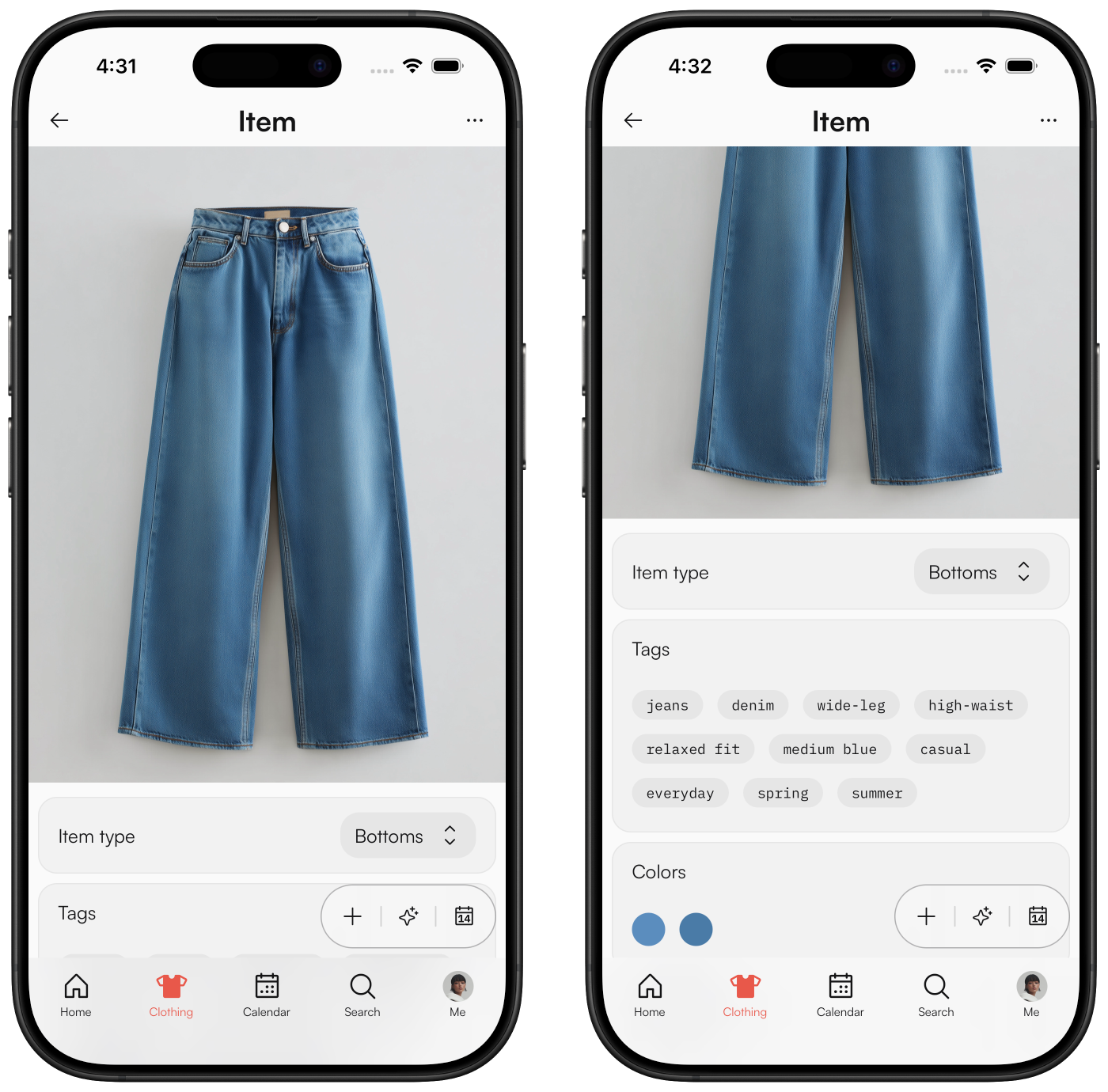 The Clothing App auto-generating a description, tags, and colors for a photographed clothing item